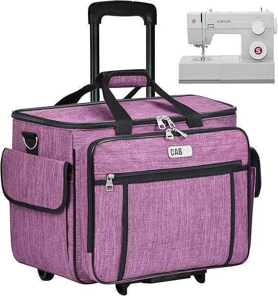 CAB55 Rolling Sewing Machine Case, Detachable Rolling Sewing Machine Carrying Case on Wheels, Trolley Tote Bag with Removable Bottom Wooden Board for Most Standard Sewing Machine - 1