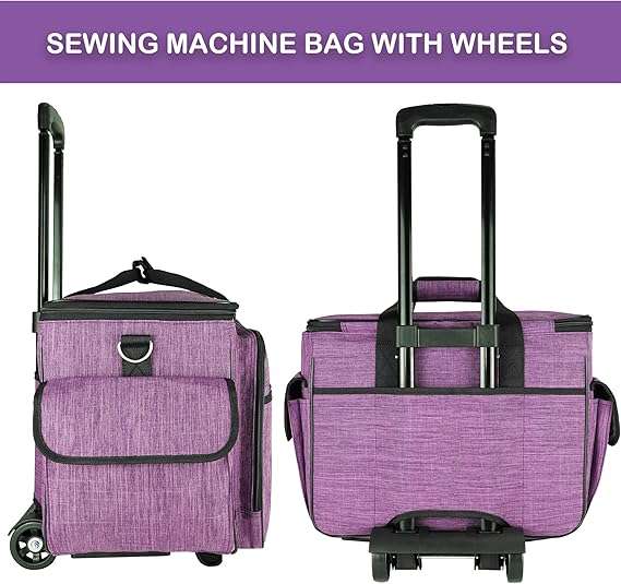 CAB55 Rolling Sewing Machine Case, Detachable Rolling Sewing Machine Carrying Case on Wheels, Trolley Tote Bag with Removable Bottom Wooden Board for Most Standard Sewing Machine - 3