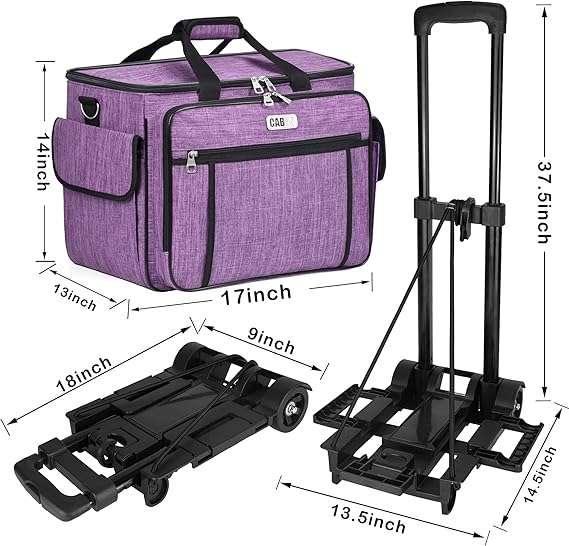 CAB55 Rolling Sewing Machine Case, Detachable Rolling Sewing Machine Carrying Case on Wheels, Trolley Tote Bag with Removable Bottom Wooden Board for Most Standard Sewing Machine - 4