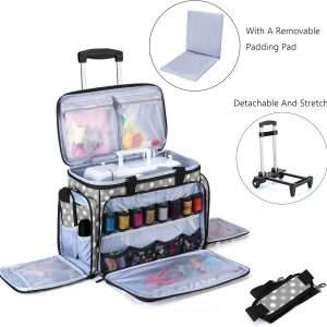 LUXJA Sewing Machine Case with Detachable Dolly, Rolling Sewing Machine Tote with Removable Bottom Pad (Fits for Most Standard Sewing Machines), Gray Dots (Patented Design) - 2