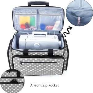 LUXJA Sewing Machine Case with Detachable Dolly, Rolling Sewing Machine Tote with Removable Bottom Pad (Fits for Most Standard Sewing Machines), Gray Dots (Patented Design) - 3