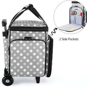 LUXJA Sewing Machine Case with Detachable Dolly, Rolling Sewing Machine Tote with Removable Bottom Pad (Fits for Most Standard Sewing Machines), Gray Dots (Patented Design) - 4