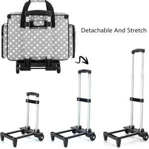 LUXJA Sewing Machine Case with Detachable Dolly, Rolling Sewing Machine Tote with Removable Bottom Pad (Fits for Most Standard Sewing Machines), Gray Dots (Patented Design) - 5