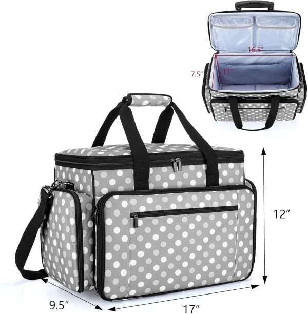 LUXJA Sewing Machine Case with Detachable Dolly, Rolling Sewing Machine Tote with Removable Bottom Pad (Fits for Most Standard Sewing Machines), Gray Dots (Patented Design) - 6