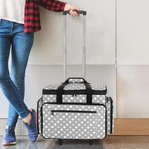 LUXJA Sewing Machine Case with Detachable Dolly, Rolling Sewing Machine Tote with Removable Bottom Pad (Fits for Most Standard Sewing Machines), Gray Dots (Patented Design) - 7