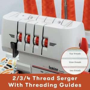 Lumina Moda Serger Overlock Machine with 2-3-4 Stitch Capability, Heavy-Duty Metal Frame 1250 Stitches-Minute, Differential Feed, Free Arm & LED Light - 2