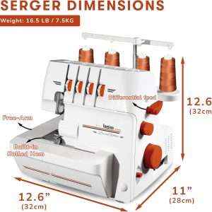 Lumina Moda Serger Overlock Machine with 2-3-4 Stitch Capability, Heavy-Duty Metal Frame 1250 Stitches-Minute, Differential Feed, Free Arm & LED Light - 4