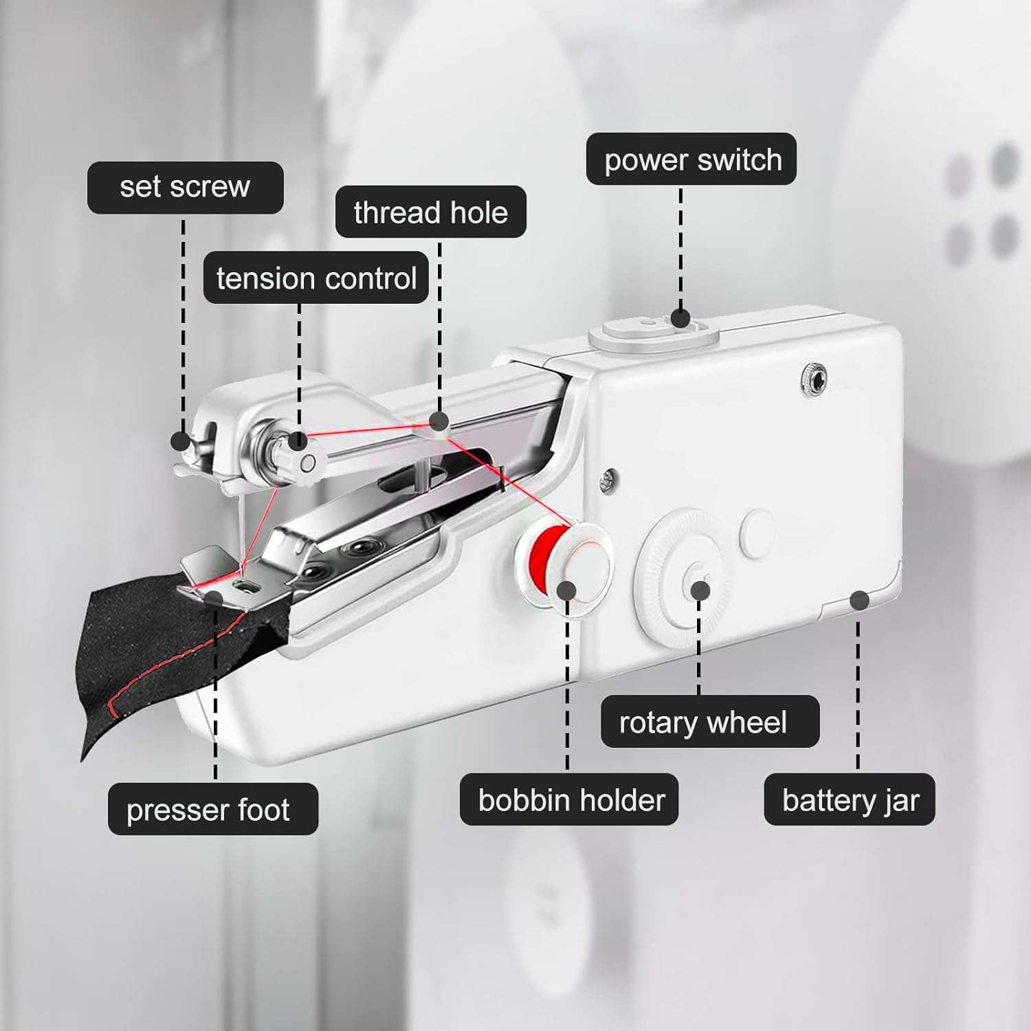 Handheld Sewing Machine, Quick Sewing Portable Sewing Machine Suitable for Home, White - 4