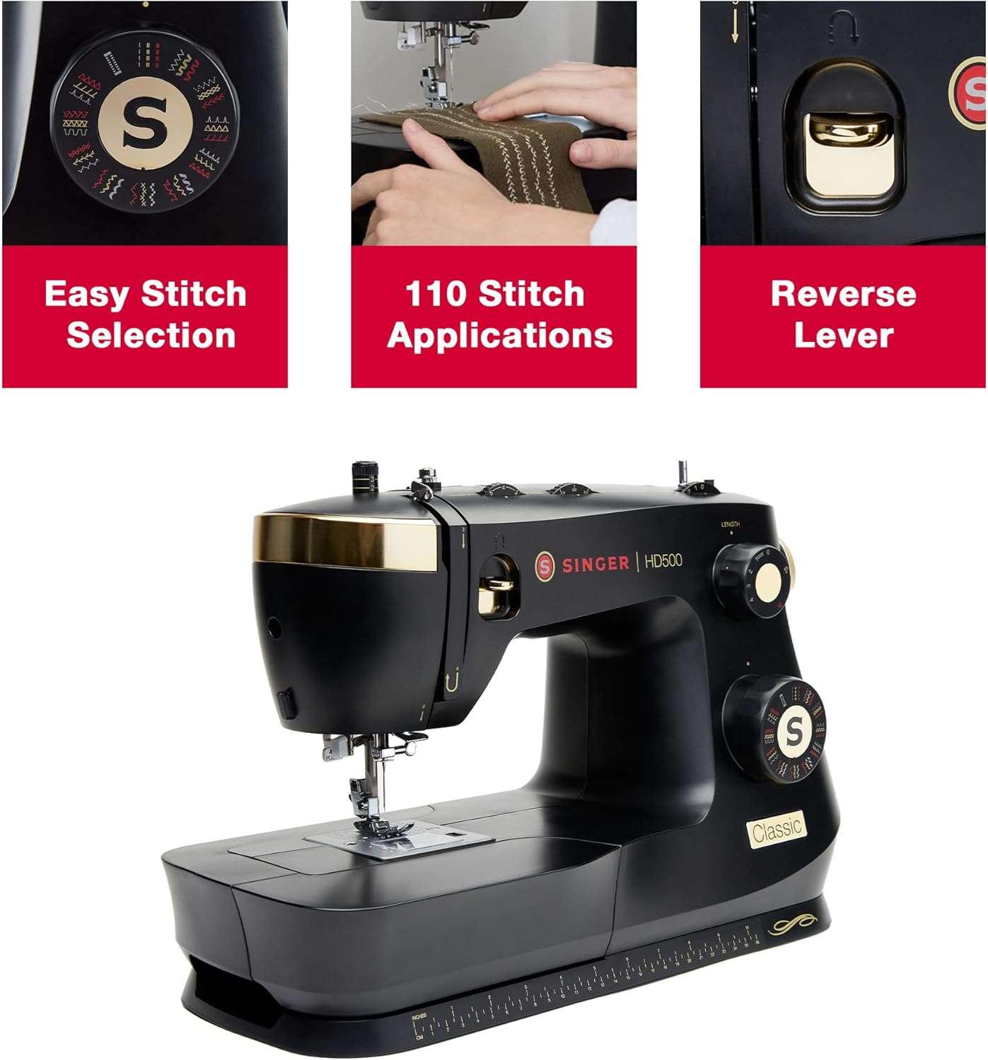 SINGER Heavy Duty 500 Classic Sewing Machine with Accessory Kit - Strong Motor with Enhanced Piercing Power, 23 Built-In Stitches, Full Metal frame - 3