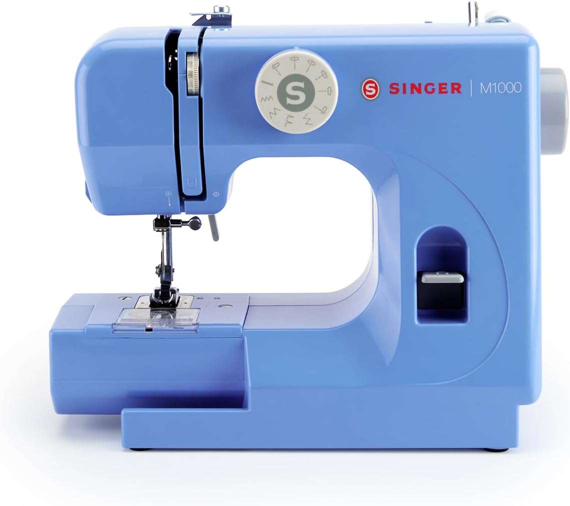 SINGER M1000 Lightweight & Portable Sewing Machine With 32 Stitch Applications, LED Light & Top drop-in bobbin for Hems - Great for Mending - Blue - 1