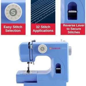 SINGER M1000 Lightweight & Portable Sewing Machine With 32 Stitch Applications, LED Light & Top drop-in bobbin for Hems - Great for Mending - Blue - 3