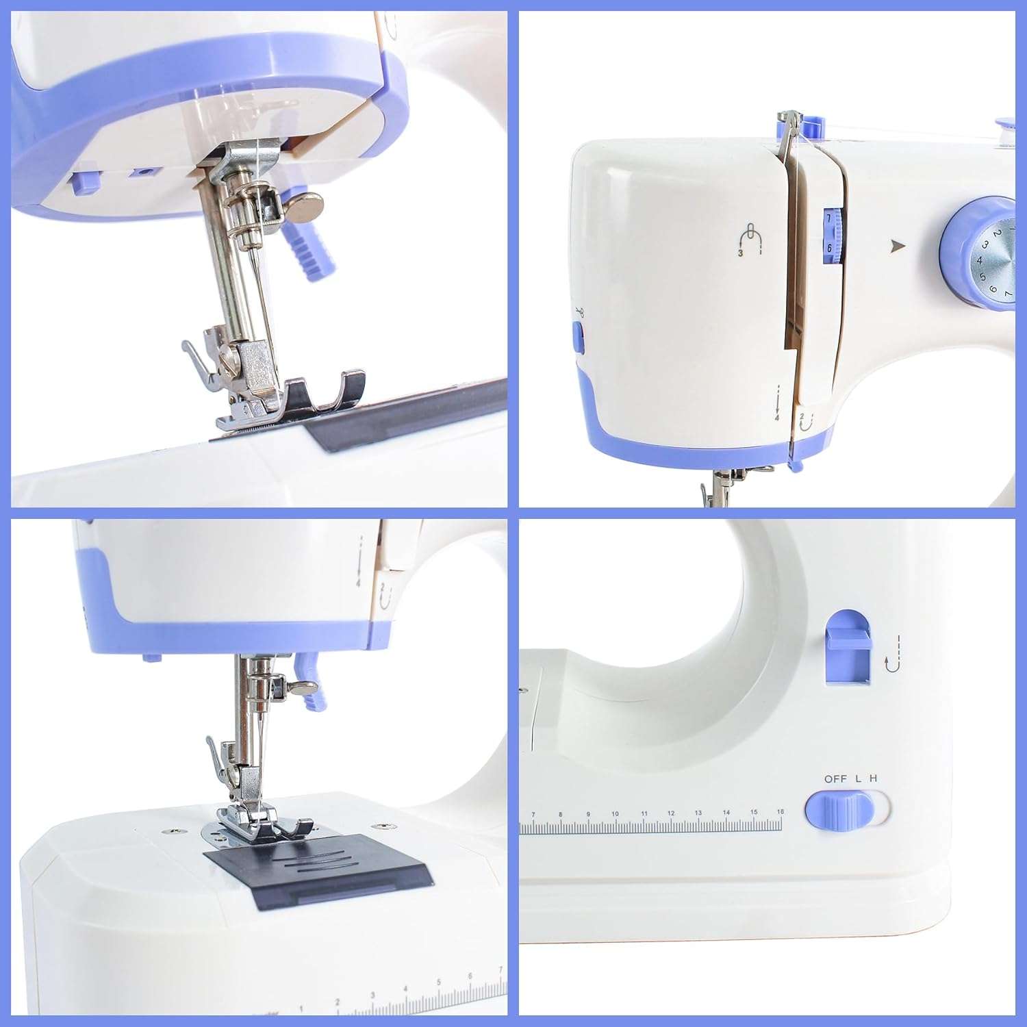 Sewing Machine for Beginners with 20 Pcs Fabric and 32 Pcs Sewing Threads Kit,Portable Sewing Machine with 12 Built-in Stitches,2 Speed - White Blue - 5