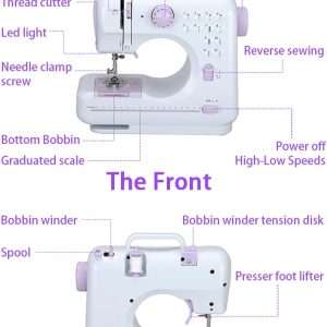 Sewing Machine for Beginners,Portable Sewing Machine with 12 Built-in Stitches,2 Speed,2 Power Supply Method,20 Pcs Fabric and 32 Pcs Sewing Threads Kit - 7