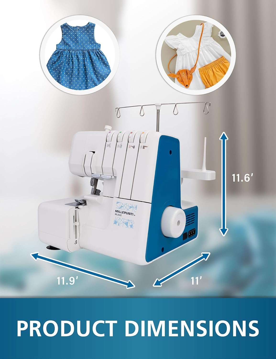 MLD42 Metal Frame Serger Overlock Sewing Machine, 12 Built-In Stitches, 2-3-4 Stitch Capability, 1300 Stitches Per Minute, Serger with Accessory Kit & Adjustable Differential Feed - 2