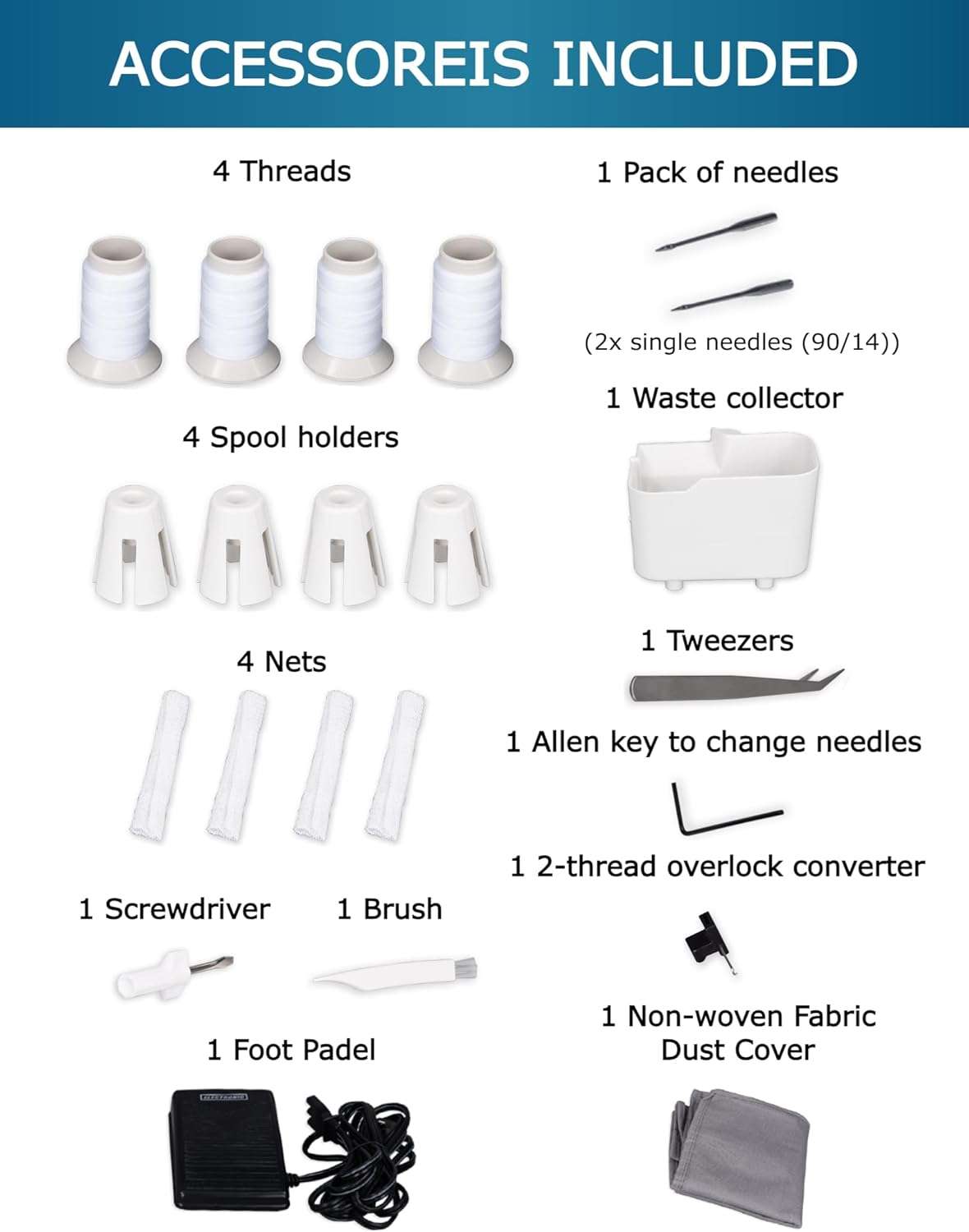 MLD42 Metal Frame Serger Overlock Sewing Machine, 12 Built-In Stitches, 2-3-4 Stitch Capability, 1300 Stitches Per Minute, Serger with Accessory Kit & Adjustable Differential Feed - 4