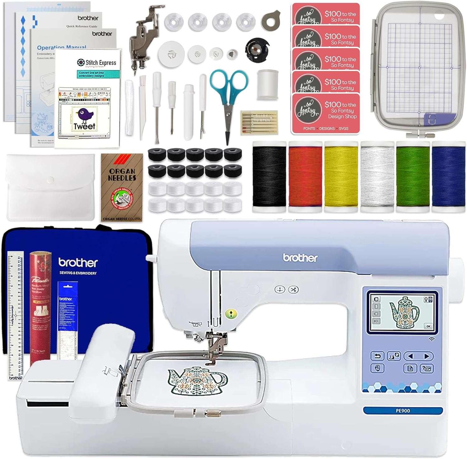 Brother PE900 5 x 7 Embroidery Machine w-Embroidery & Digitizing Software Bundle - 1