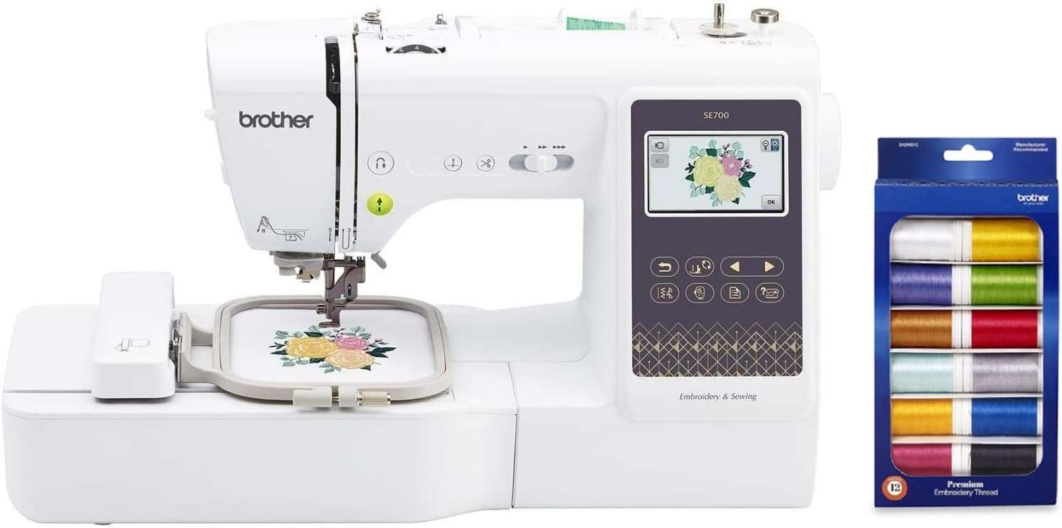 Brother SE700 Sewing and Embroidery Machine, Wireless LAN Connected, 135 Built-in Designs, 103 Built-in Stitches, SAEMB12 12-Color Premium Embroidery Thread Set Included - 1