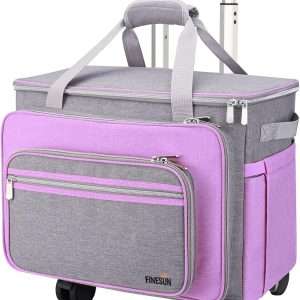 FINESUN Sewing Machine Case with Wheels, Foldable Deluxe Rolling Sewing Machine Carrying Bag for Brother, Singer, Bernina and Most Machines,purple-grey - 1