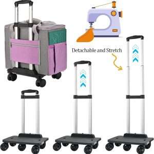 FINESUN Sewing Machine Case with Wheels, Foldable Deluxe Rolling Sewing Machine Carrying Bag for Brother, Singer, Bernina and Most Machines,purple-grey - 4