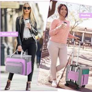 FINESUN Sewing Machine Case with Wheels, Foldable Deluxe Rolling Sewing Machine Carrying Bag for Brother, Singer, Bernina and Most Machines,purple-grey - 6