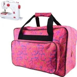 TLBTEK Rose Red Sewing Machine Carrying Case,Universal Canvas Carry Tote Bag,Portable Padded Storage Dust Cover with Pockets for Sewing Machine