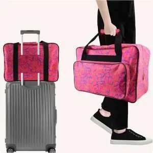 TLBTEK Rose Red Sewing Machine Carrying Case,Universal Canvas Carry Tote Bag,Portable Padded Storage Dust Cover with Pockets for Sewing Machine