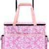 The Lakeside Collection Rolling Sewing Machine Totes - Pink Damask - 1