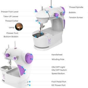 KPCB Tech Sewing Machine for Beginners [Full Set] with Finger Guard and Fabric Bundles - Mini Sewing Machine with Sewing Kits, Foot Pedal, US Adapter and Extension Table - 7