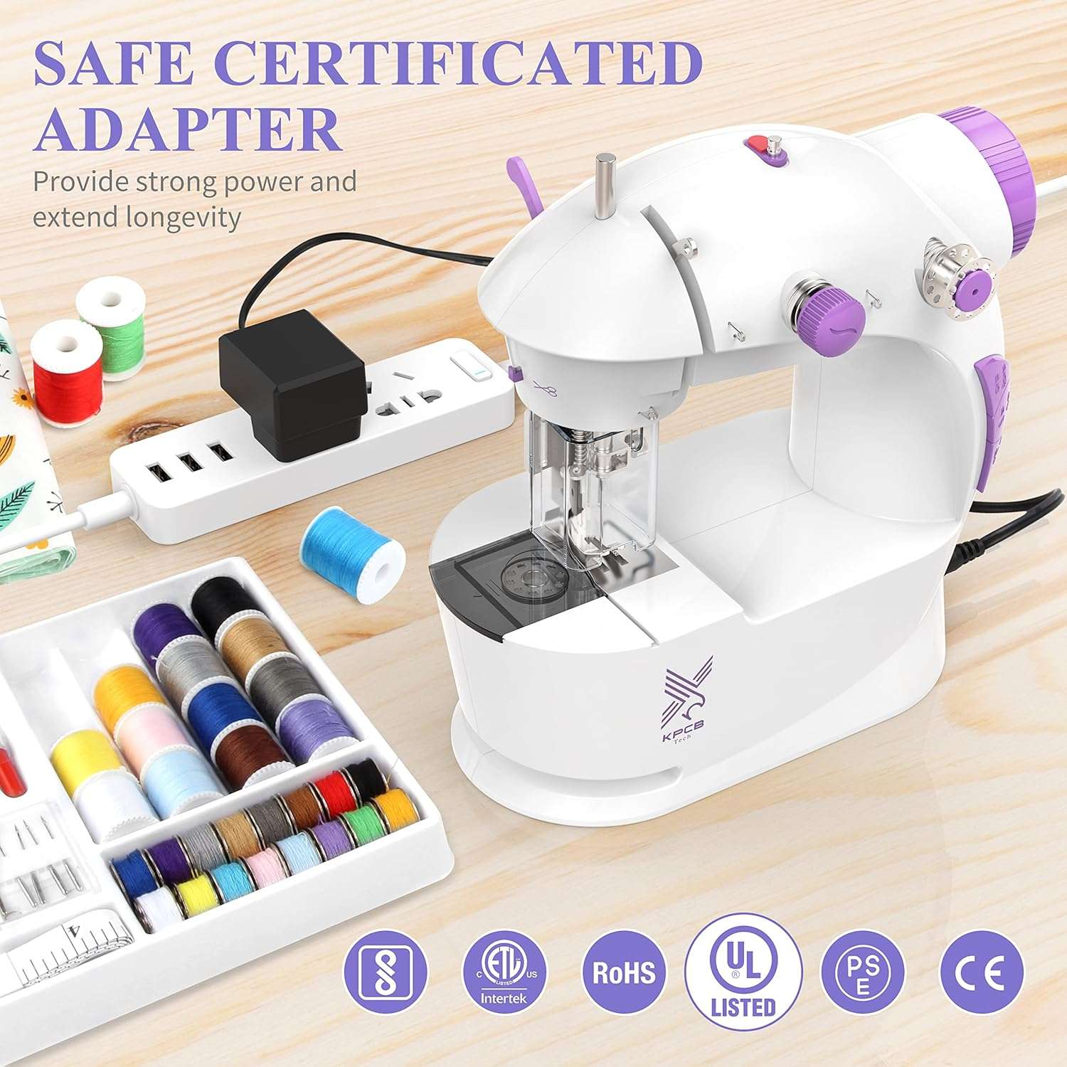 KPCB Tech Sewing Machine for Beginners [Full Set] with Finger Guard and Fabric Bundles - Mini Sewing Machine with Sewing Kits, Foot Pedal, US Adapter and Extension Table - 8