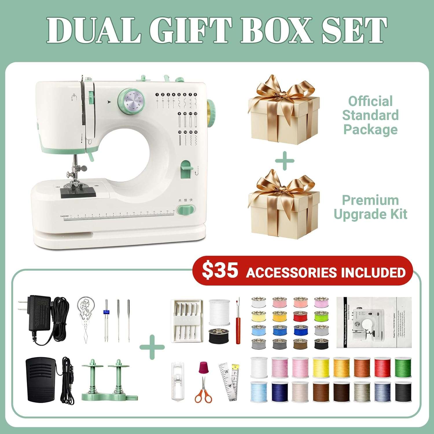 Mini Dual-Speed SewingMachine Double Needle & Double Thread16 Stitch Modes Beginner-FriendlyHousehold Sewing Machine - ldeal forAdults & Beginners - 2