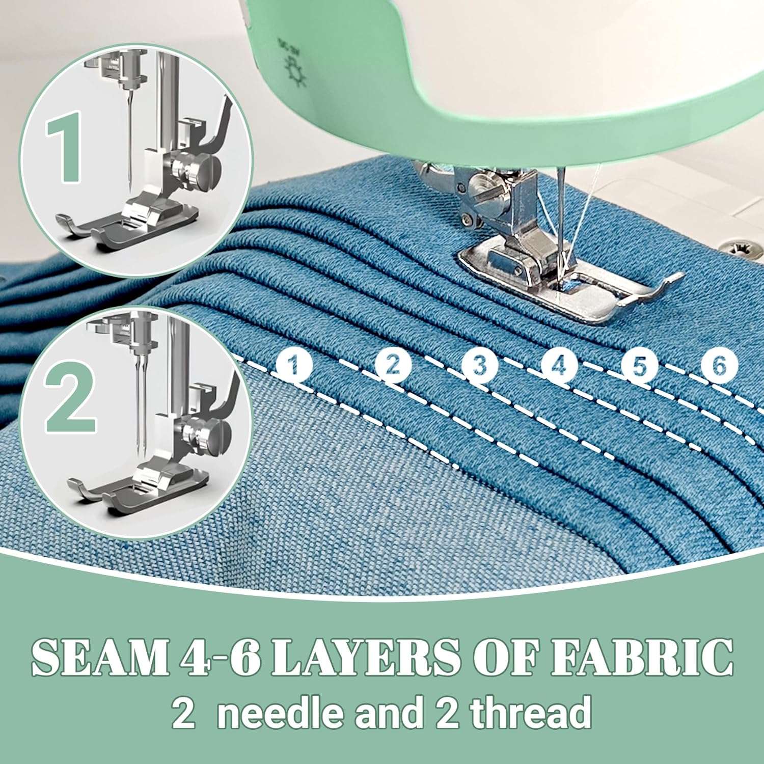 Mini Dual-Speed SewingMachine Double Needle & Double Thread16 Stitch Modes Beginner-FriendlyHousehold Sewing Machine - ldeal forAdults & Beginners - 3
