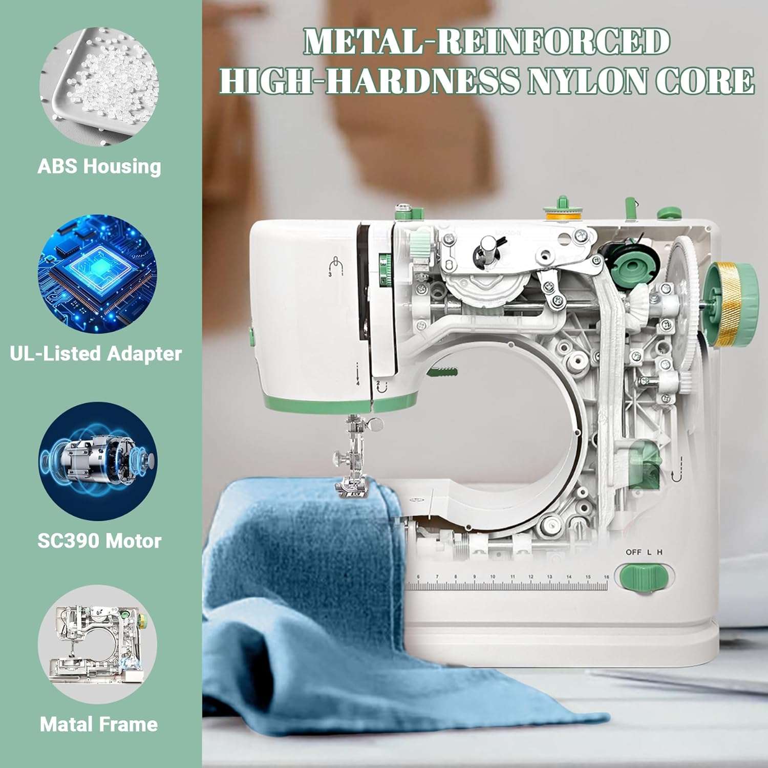 Mini Dual-Speed SewingMachine Double Needle & Double Thread16 Stitch Modes Beginner-FriendlyHousehold Sewing Machine - ldeal forAdults & Beginners - 6
