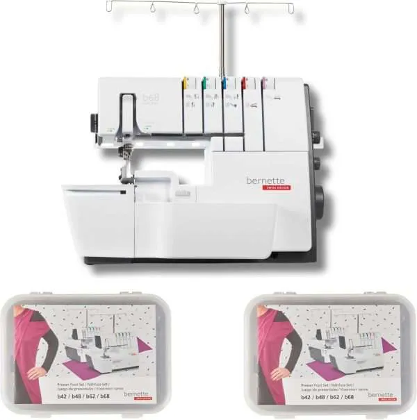 Bernette B68 Airlock Serger Sewing Machine | Adjustable Stitch Length, 1300SPM, LED Light, 5 Thread Options, Presser Foot Adjustment | Free 6 Pcs Overlock Foot Kit & 7 Pcs Coverstitch Foot Kit