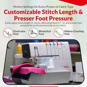 Bernette B68 Airlock Serger Sewing Machine - Adjustable Stitch Length, 1300SPM, LED Light, 5 Thread Options, Presser Foot Adjustment - Free 6 Pcs Overlock Foot Kit & 7 Pcs Coverstitch Foot Kit - 5
