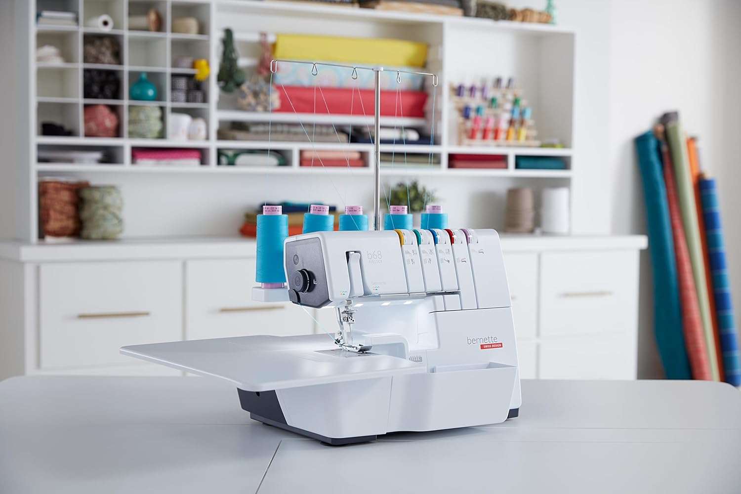 Bernette B68 Airlock Serger Sewing Machine - Adjustable Stitch Length, 1300SPM, LED Light, 5 Thread Options, Presser Foot Adjustment - Free 6 Pcs Overlock Foot Kit & 7 Pcs Coverstitch Foot Kit - 8