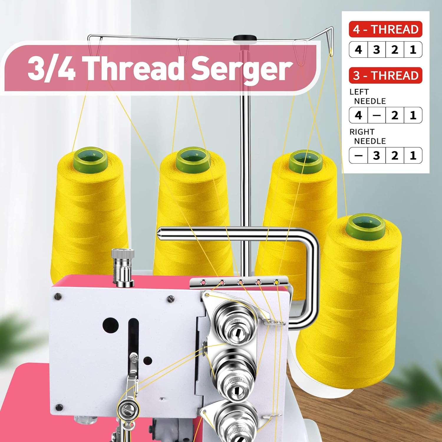 KPCB Serger Sewing Machine Overlock Machines with Upgraded LED Light and Accessories Kit (Pink) - 3