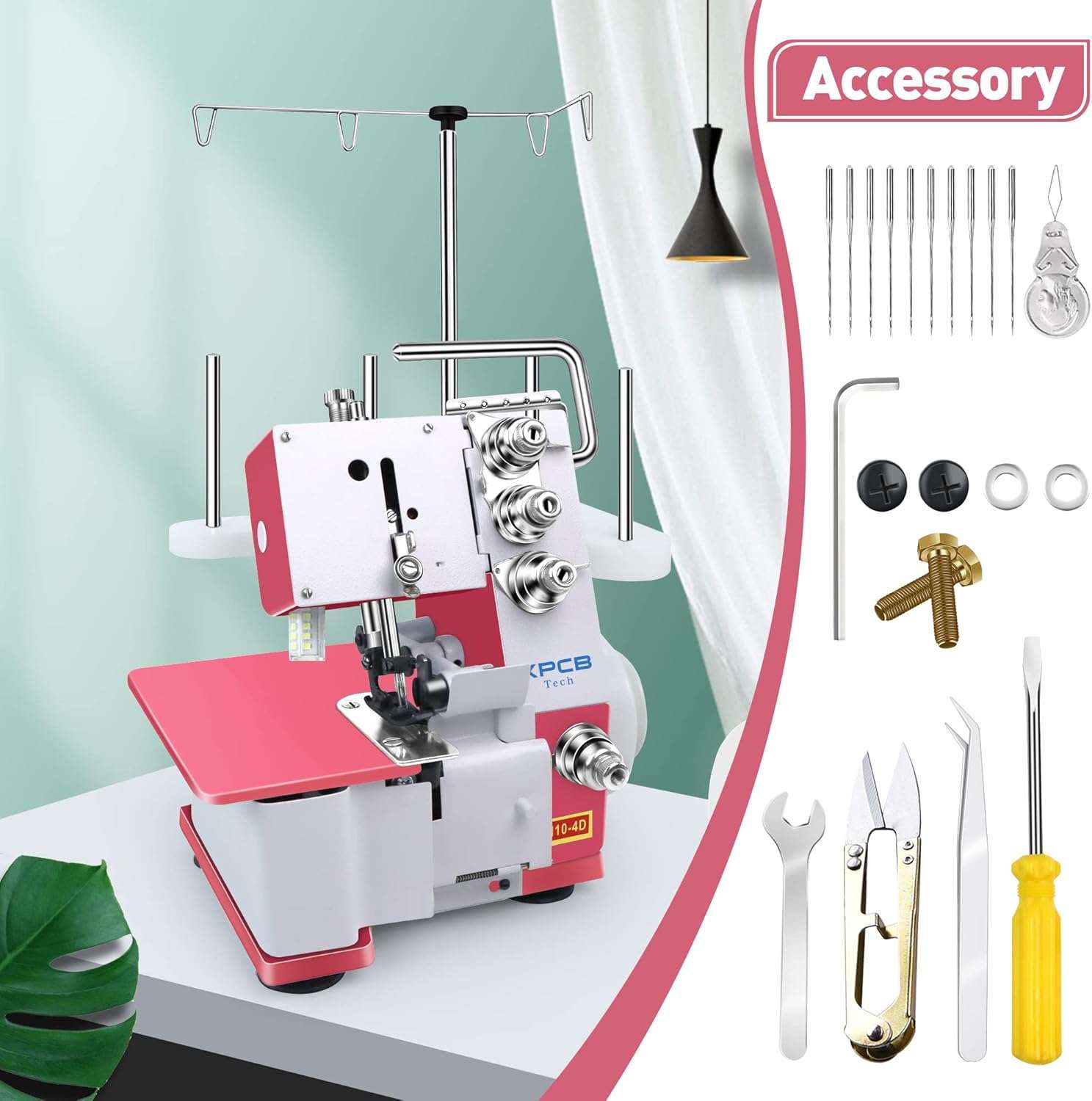 KPCB Serger Sewing Machine Overlock Machines with Upgraded LED Light and Accessories Kit (Pink) - 4