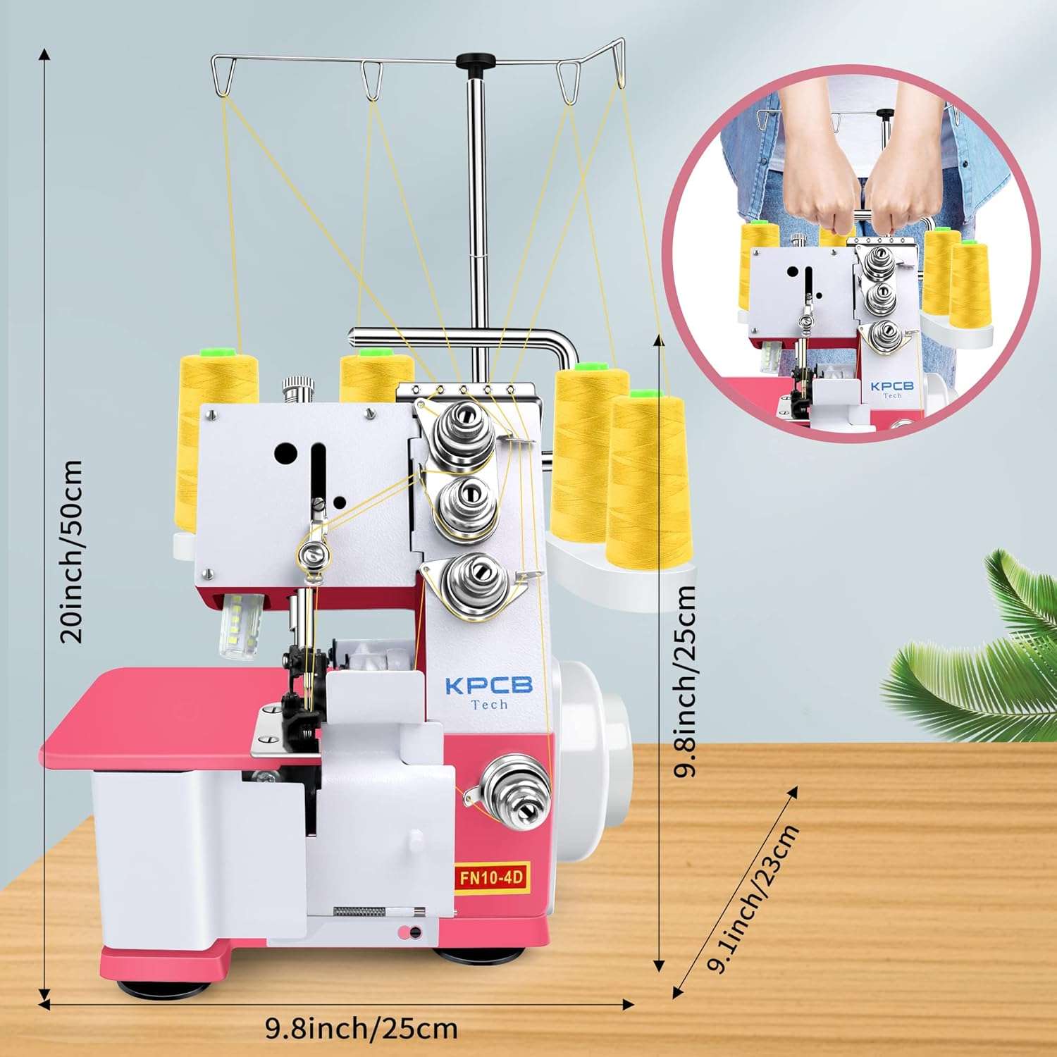 KPCB Serger Sewing Machine Overlock Machines with Upgraded LED Light and Accessories Kit (Pink) - 6