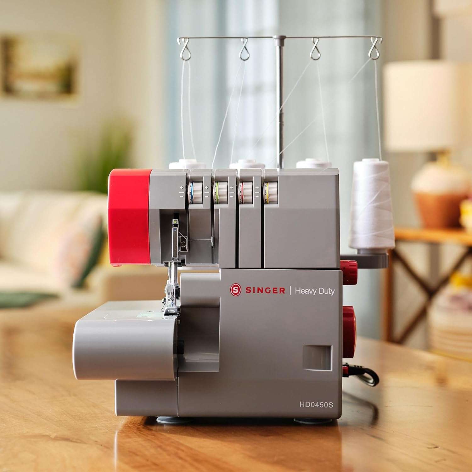 SINGER HD0450S Heavy Duty Serger - Overlock Machine with 2-3-4 Thread Capability, 1300 Stitches-Minute, 60% Larger Cutting Knife, Differential Feed, Full Metal Frame & Free Arm - 4