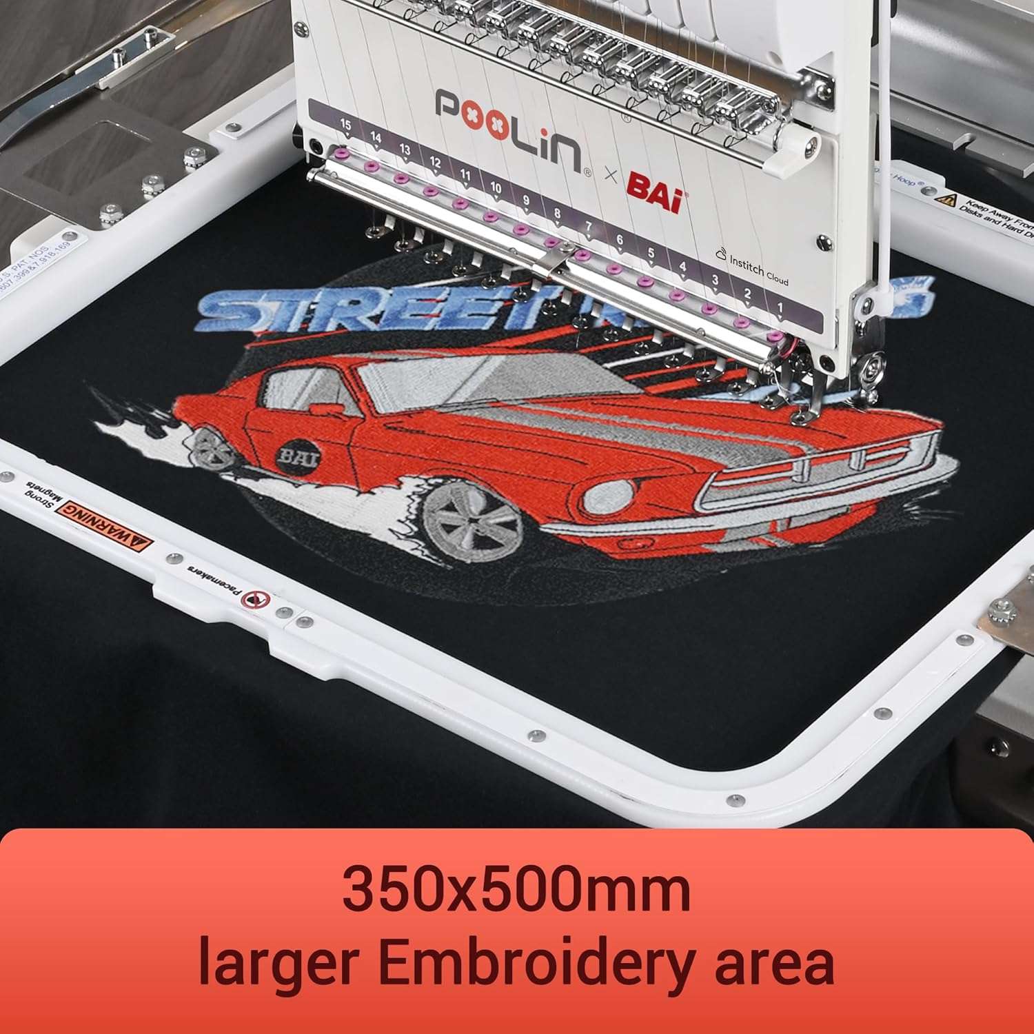 Poolin Embroidery Machine 15 Needles 14x20 inch Area, Full Metal Body 1200spm Auto Color Change & Thread Trimming, WiFi Design Upload, for Cap Hoodie T-Shirt Jacket Pants - 2