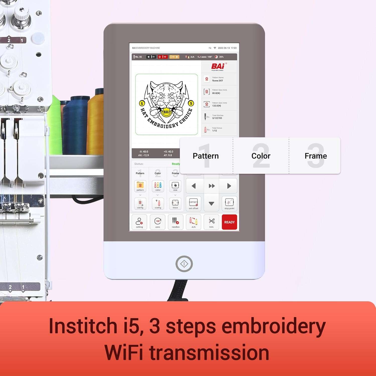 Poolin Embroidery Machine 15 Needles 14x20 inch Area, Full Metal Body 1200spm Auto Color Change & Thread Trimming, WiFi Design Upload, for Cap Hoodie T-Shirt Jacket Pants - 4