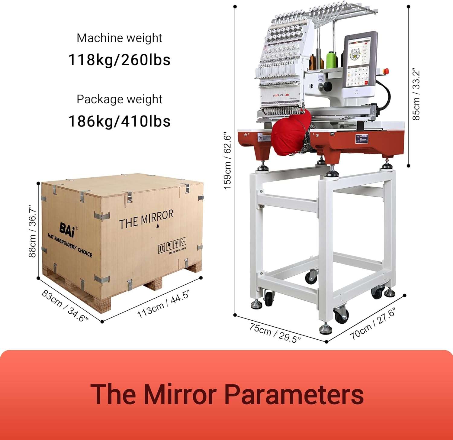 Poolin Embroidery Machine 15 Needles 14x20 inch Area, Full Metal Body 1200spm Auto Color Change & Thread Trimming, WiFi Design Upload, for Cap Hoodie T-Shirt Jacket Pants - 8