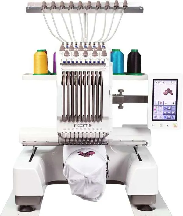 Ricoma EM-1010-7S Single-Head Multi Needle Embroidery Machine for Beginners with Steel Embroidery Stand, Hoop and Cap Attachments, Chroma Digitizing Software, Lifetime Customer Support