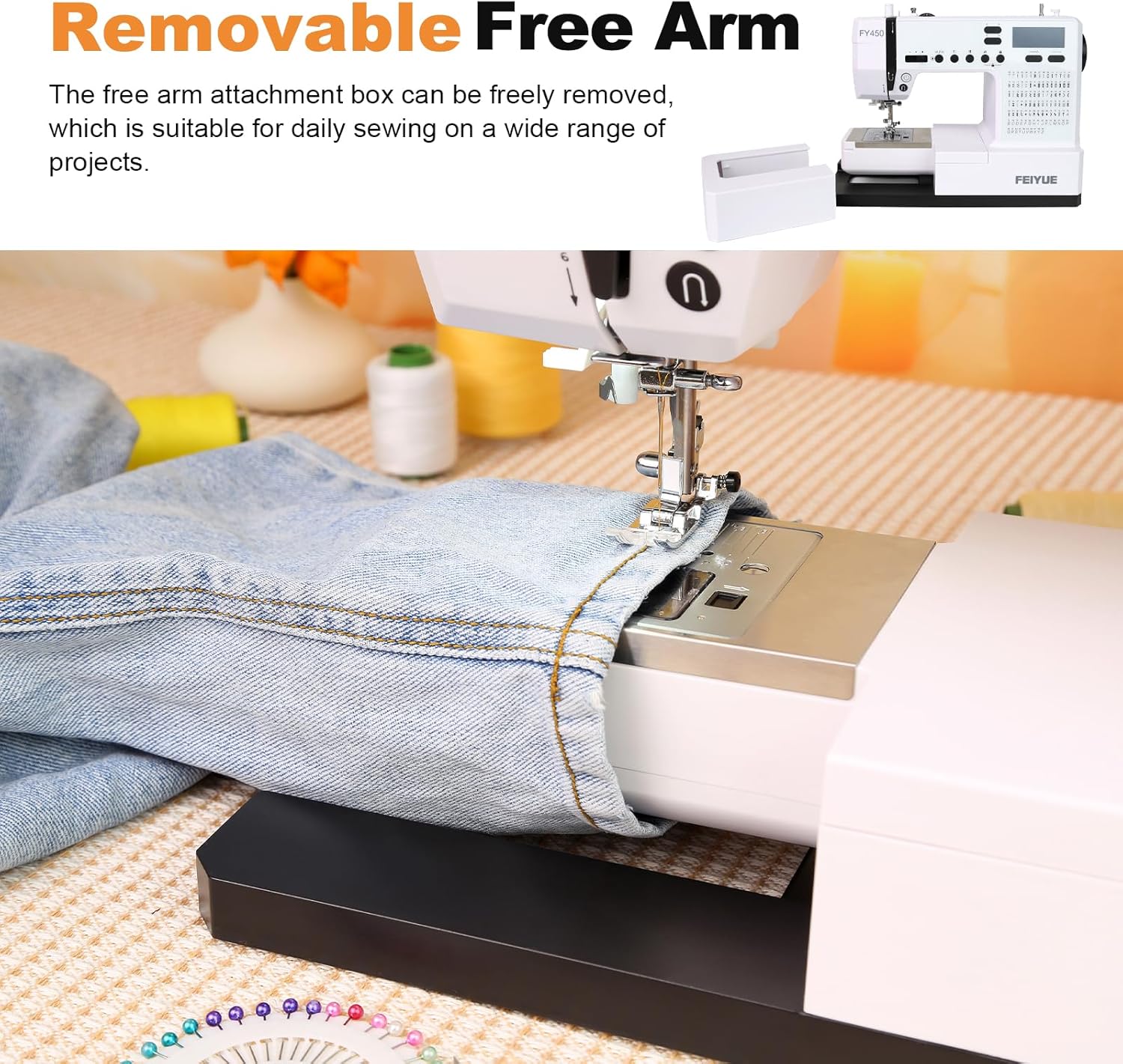 FEIYUE FY450 Electronic Sewing Machine, 100 Stitches & Alphabet, LCD Screen, One-Touch Operation, Free Arm, Multi-Function Portable Craft Machine for Home & DIY Projects - 8