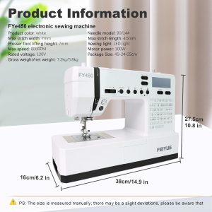 FEIYUE FY450 Electronic Sewing Machine, 100 Stitches & Alphabet, LCD Screen, One-Touch Operation, Free Arm, Multi-Function Portable Craft Machine for Home & DIY Projects - 9