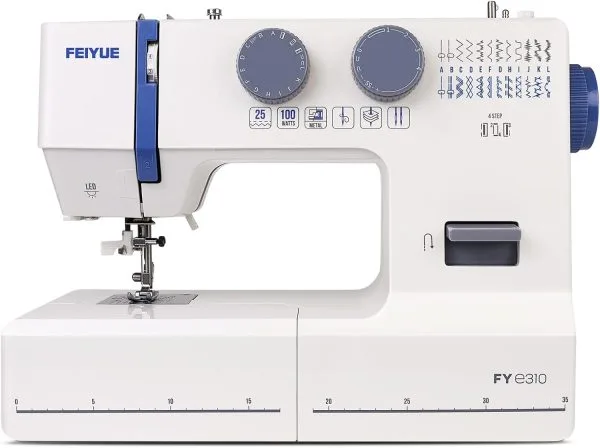 FEIYUE FYe310 Full Size Sewing Machine with Foot Pedal, Powerful Servo Motor, 25 Built-in Stitches, Heavy Duty & Portable, 6 Bobbins & 5 Included Sewing Feet (Gray)