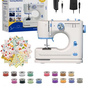 Portable Sewing Machine, Lncludes Beginner Basic Sewing Machine Kit, 12 Stitch Patterns Built-In, Versatile 2-Speed Foot Pedal, Great for Beginners, Adults, Home Use - Blue and White-S3 - 1