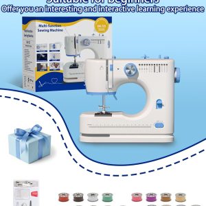 Portable Sewing Machine, Lncludes Beginner Basic Sewing Machine Kit, 12 Stitch Patterns Built-In, Versatile 2-Speed Foot Pedal, Great for Beginners, Adults, Home Use - Blue and White-S3 - 7