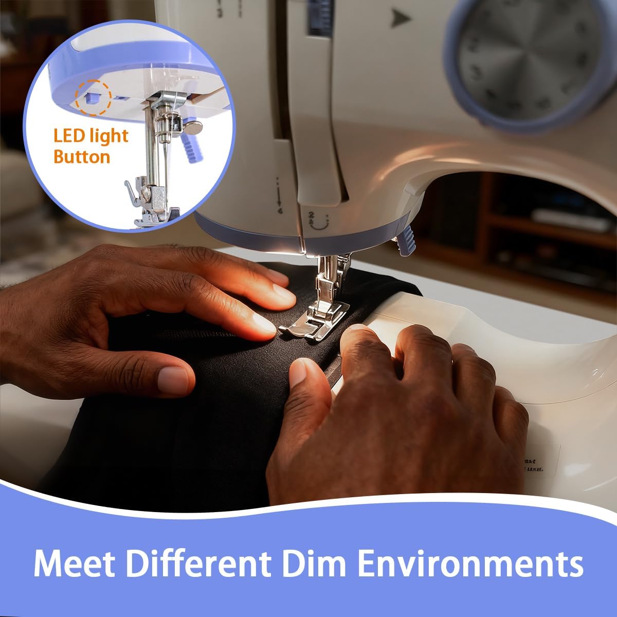 Sewing Machine for Beginners with 20Pcs Fabric & 32Pcs Sewing Threads Kit,Portable Sewing Machine with 12 Built-in Stitches & 2 Speed(High-Low Speeds) - Blue - 7