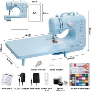 Sewing Machine for Beginners with Extension Table Mini Sewing Machines Kit Supplies 12 Built-in Stitches with Needles Assorted Thread Kit Starter Kit Easiest for Adult and Kids - 9